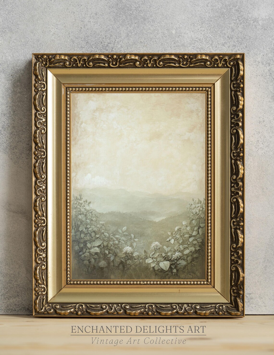 Misty Mountain Valley Vintage Landscape Painting Soft Neutral Art Poster