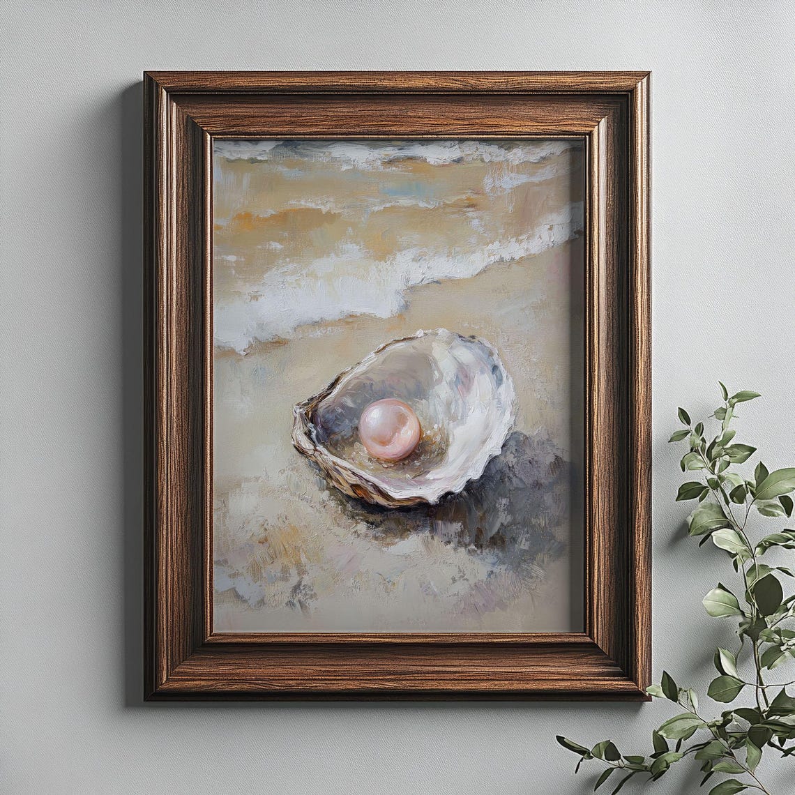 Pink Pearl In Oyster Shell Beach Waves Coastal Seaside Wall Poster - Image 2