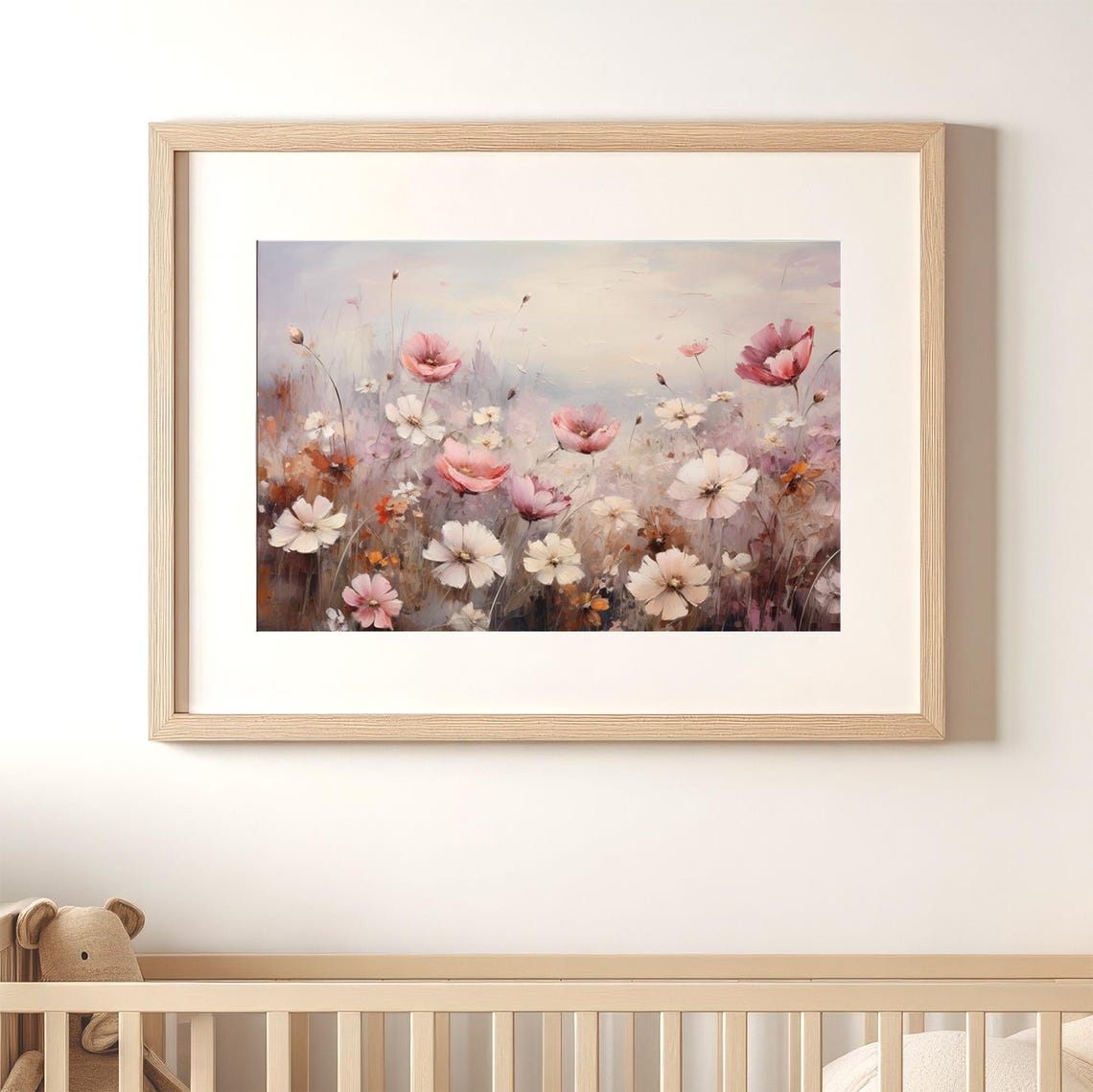 Pink White Wildflower Field Bloom Cosmos Poppies Spring Art Poster - Image 4