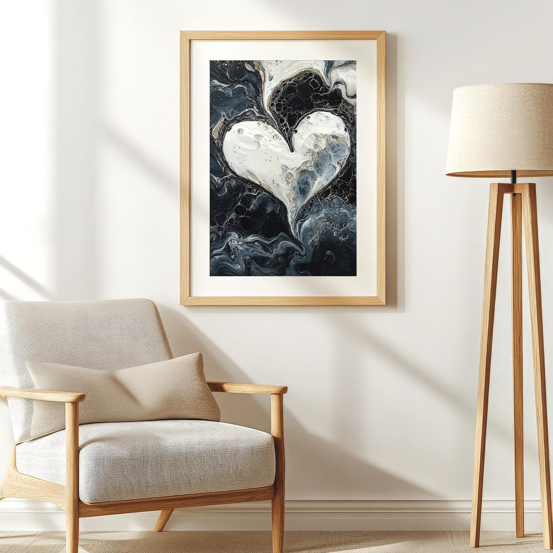 Black and White Abstract Heart Fluid Art Moody Modern Decor Poster - Image 4