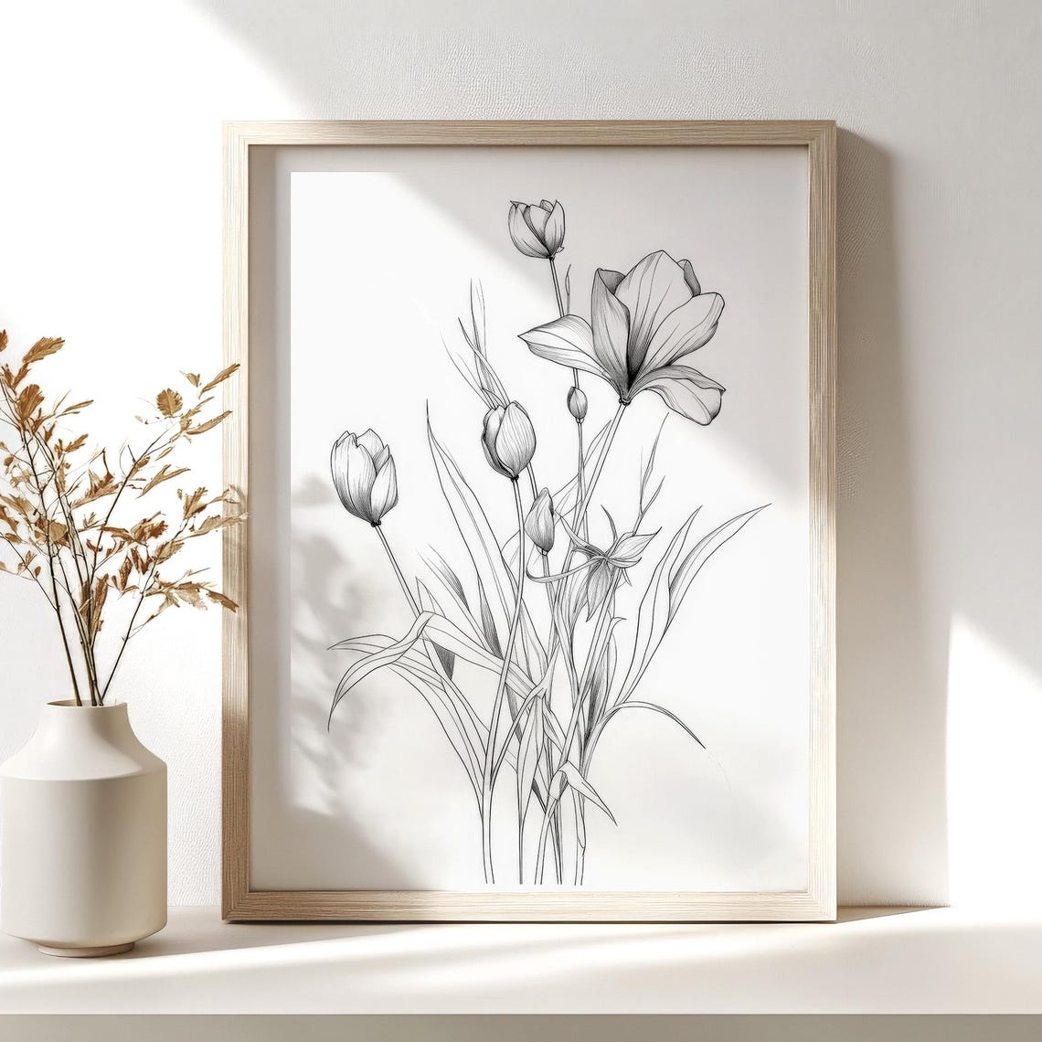 Black And White Tulip Floral Sketch Minimalist Botanical Line Poster - Image 4