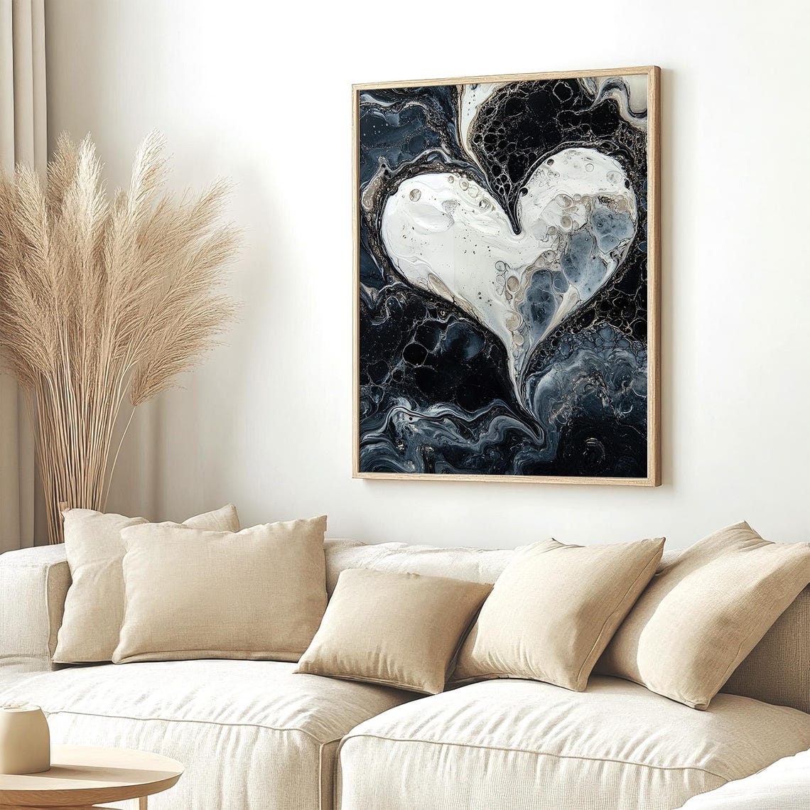 Black and White Abstract Heart Fluid Art Moody Modern Decor Poster - Image 2