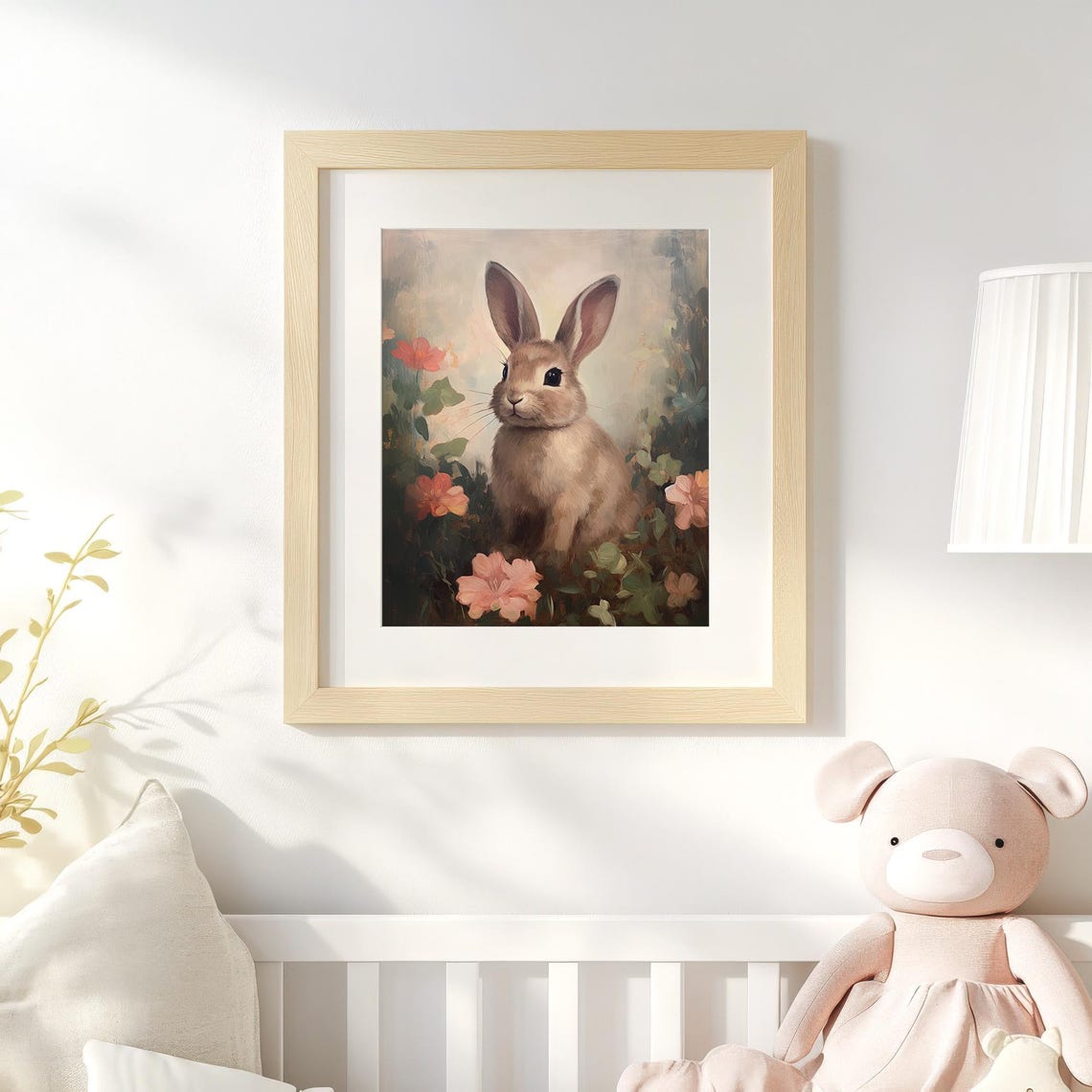 Baby Bunny Rabbit Flower Painting Cute Nursery Wall Decor Art Poster - Image 4