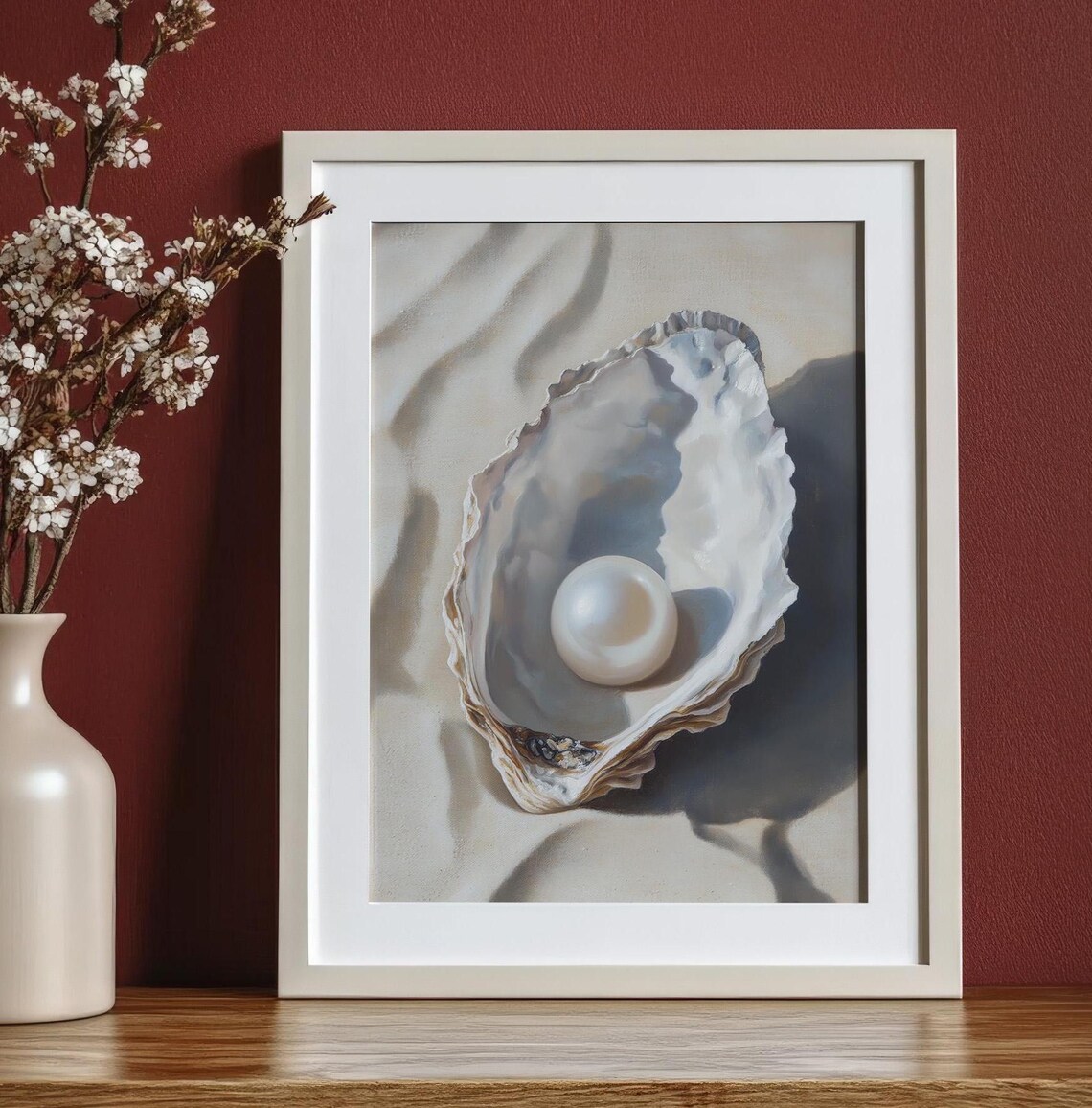 White Pearl In Seashell, Minimalist Beach Decor - Image 4