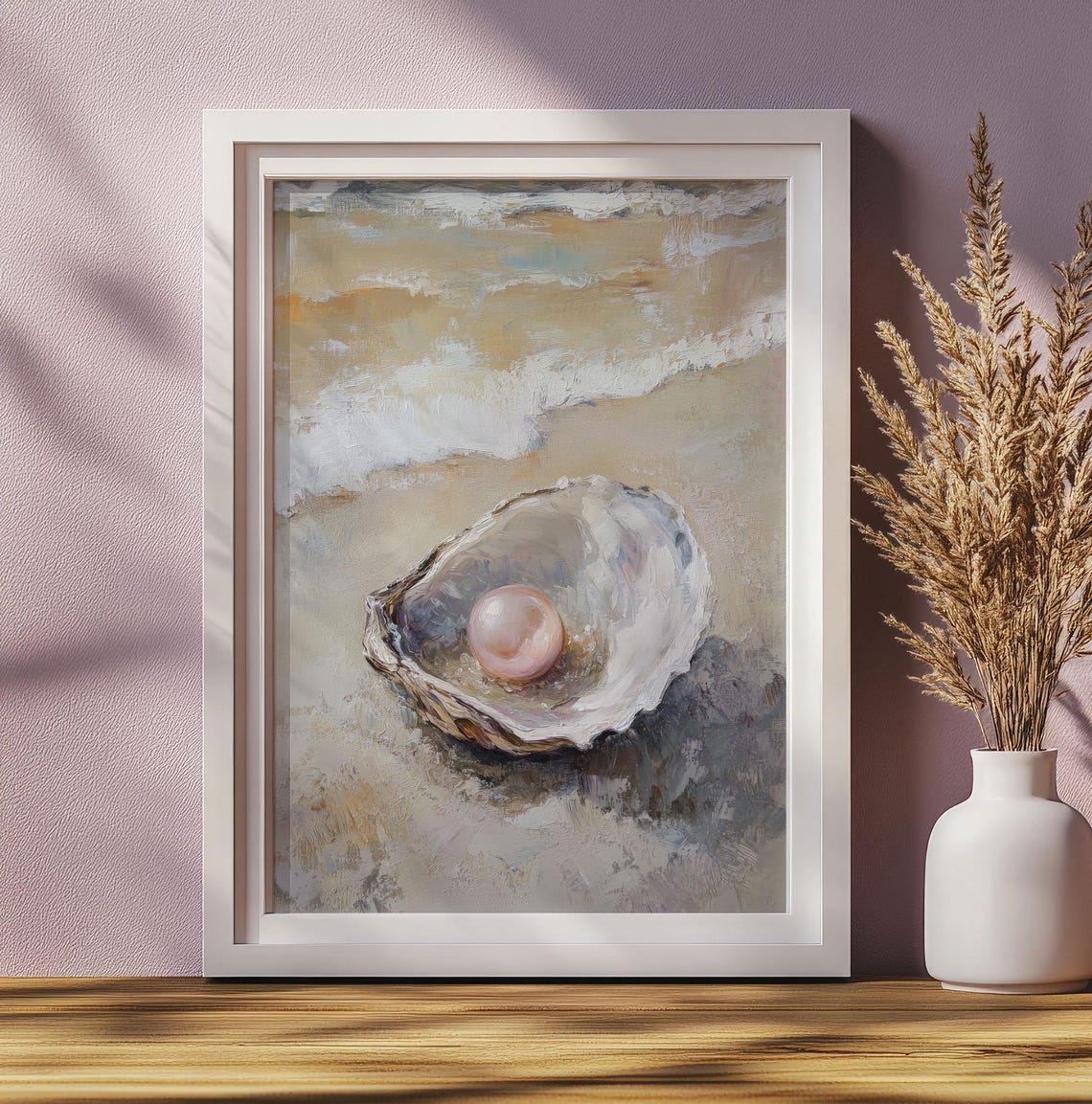 Pink Pearl In Oyster Shell Beach Waves Coastal Seaside Wall Poster - Image 4