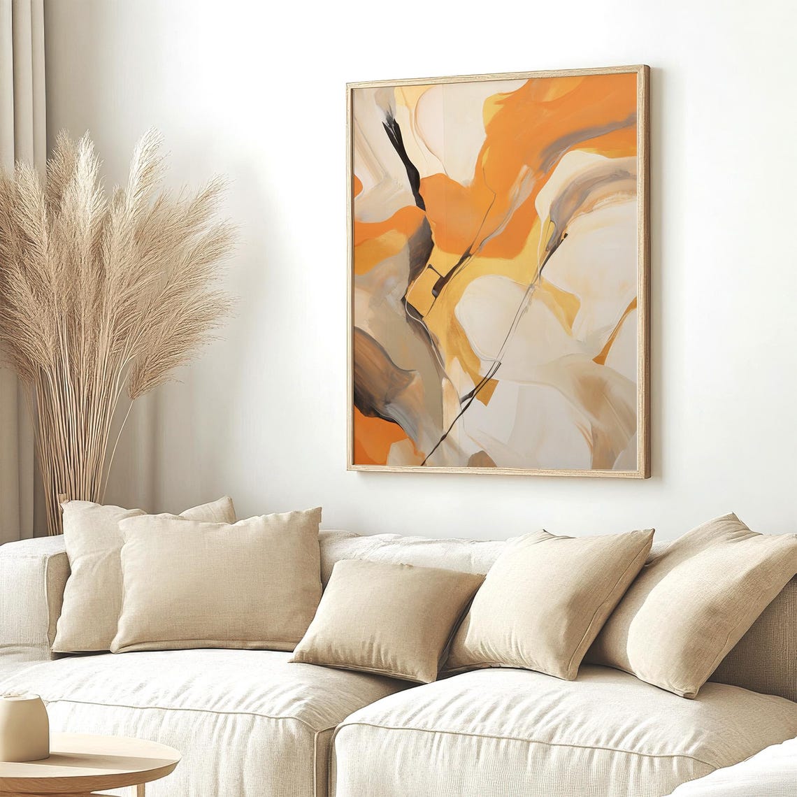 Bold Orange And Beige Abstract With Dark Ink Line Modern Art Poster - Image 5