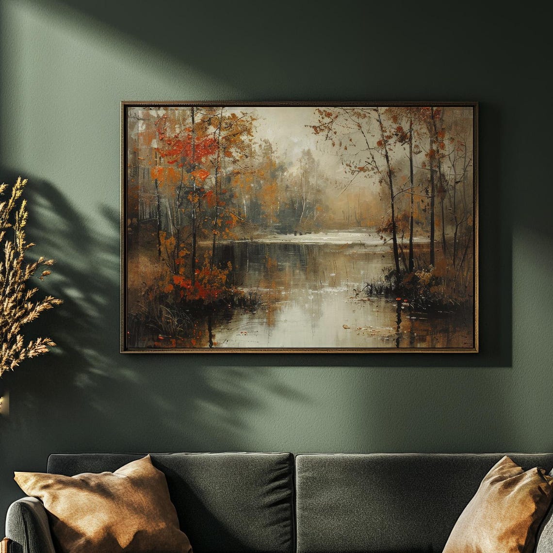 Misty Autumn Lake Red Birch Trees Vintage Fall Woodland Poster - Image 3