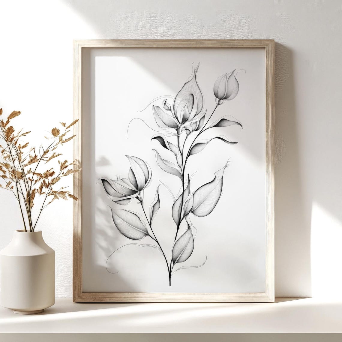 Black And White Botanical Line Drawing Minimalist Floral Ink Poster - Image 4