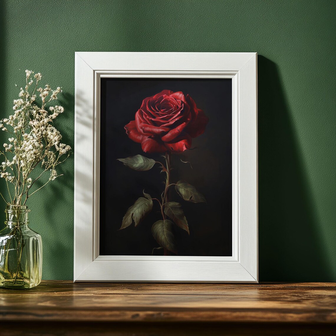 Moody Red Rose Vintage Botanical Art Print - Image 4