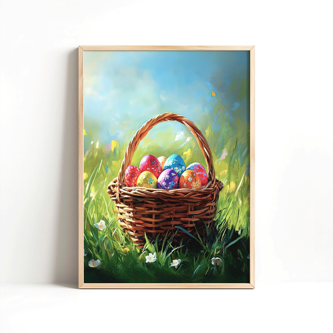 Spring Easter Decor Cute Easter Basket Eggs Painting Kids Bedroom Nursery Wall Art Instant Spring Holiday Poster
