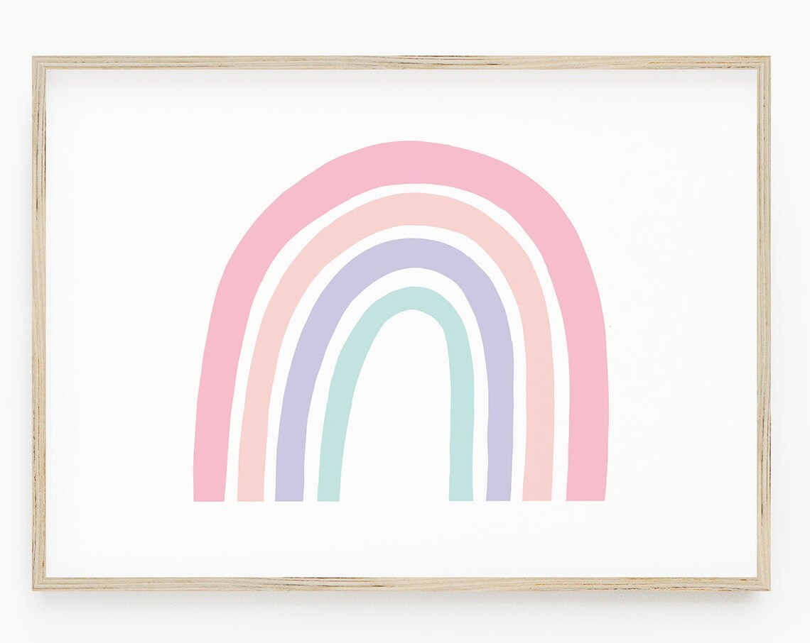 Girls Rainbow Nursery Decor, Pastel Rainbow Art Print