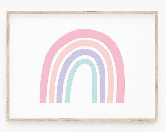 Girls Rainbow Nursery Decor, Pastel Rainbow Art Print