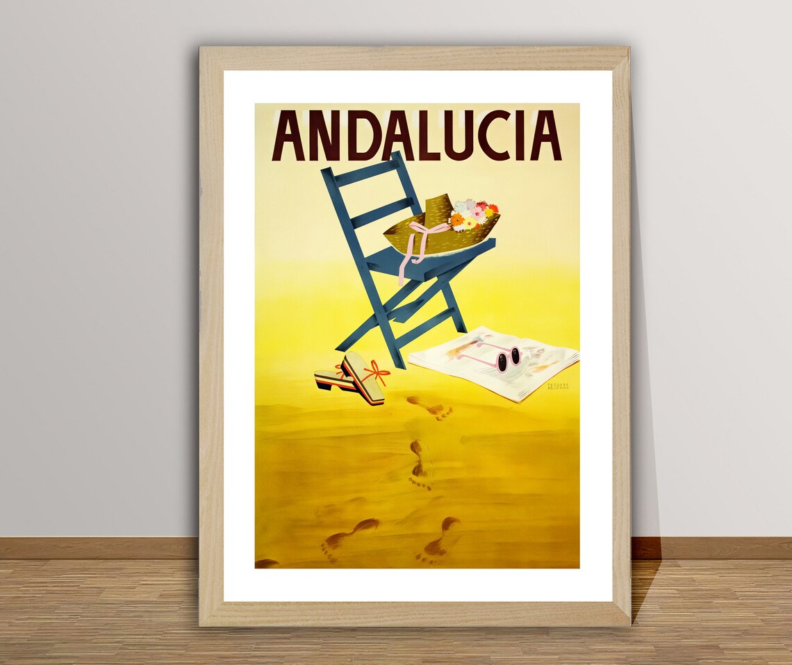 Andalucia Spain Beach Chair Summer Sun Vintage Travel Poster