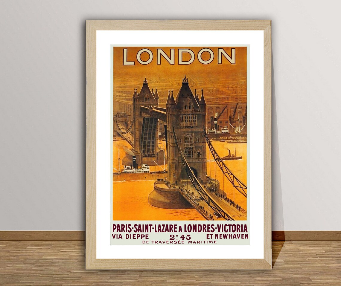 London Tower Bridge Vintage Thames River Railway Travel Poster