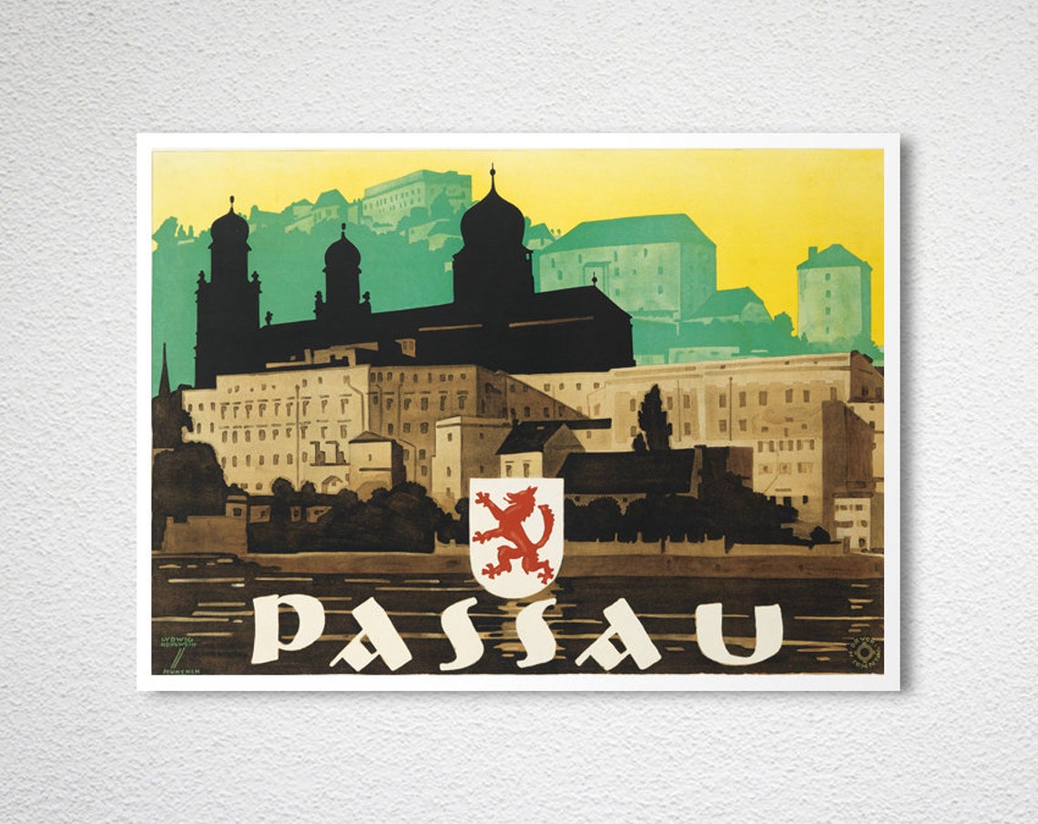 Passau Germany Old Town Silhouette Golden Sunset Travel Poster - Image 2