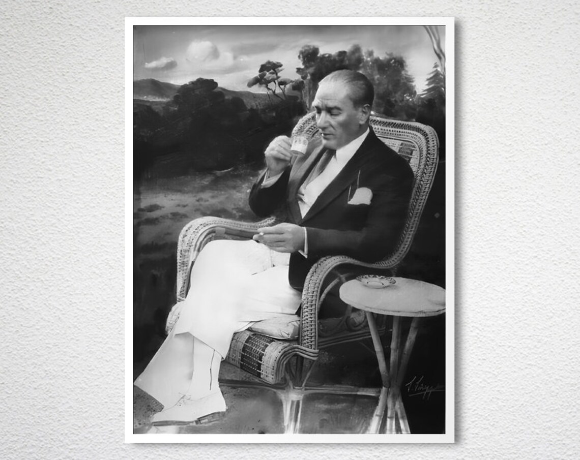 Mustafa Kemal Ataturk Drinking Turkish Coffee Vintage Poster - Image 2