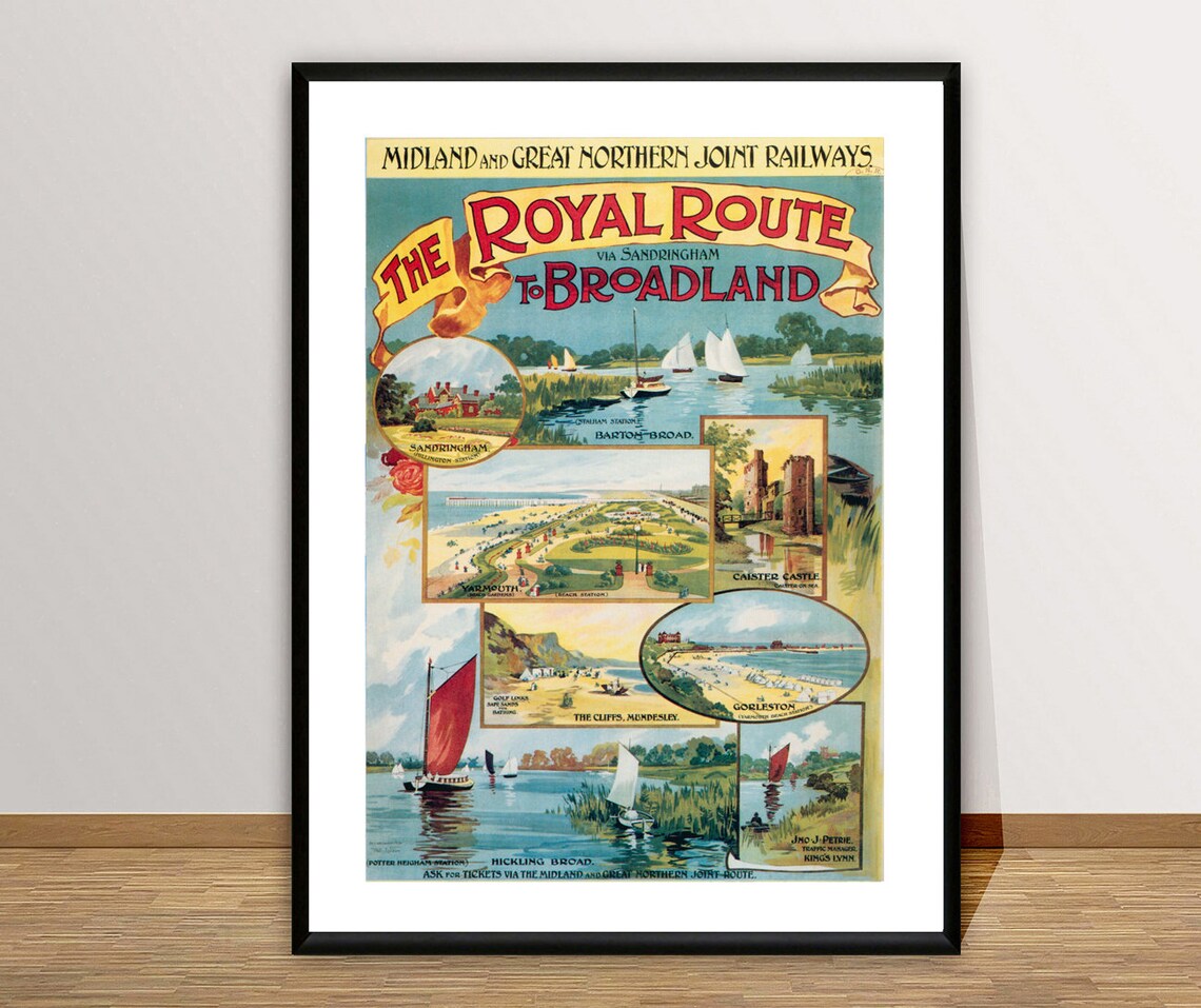 Royal Route to Broadland Vintage English Norfolk Railway Poster - Image 3