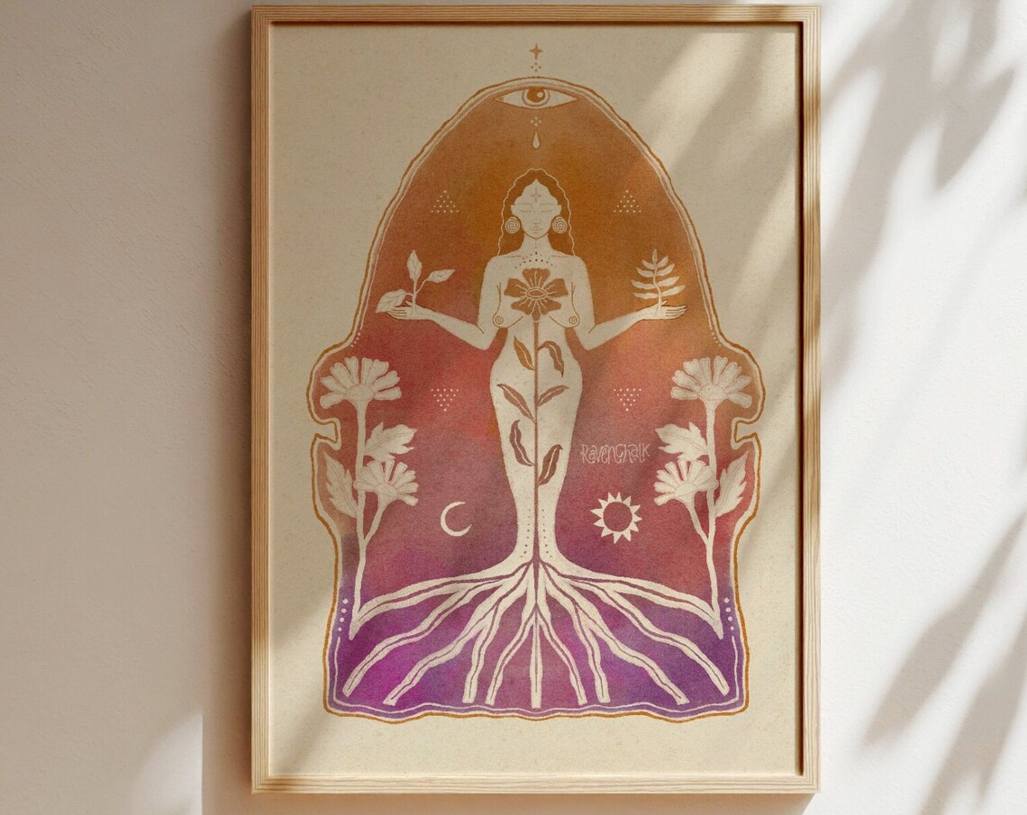 Self Love Mother Nature Goddess Art Print, Folk Style - Image 2