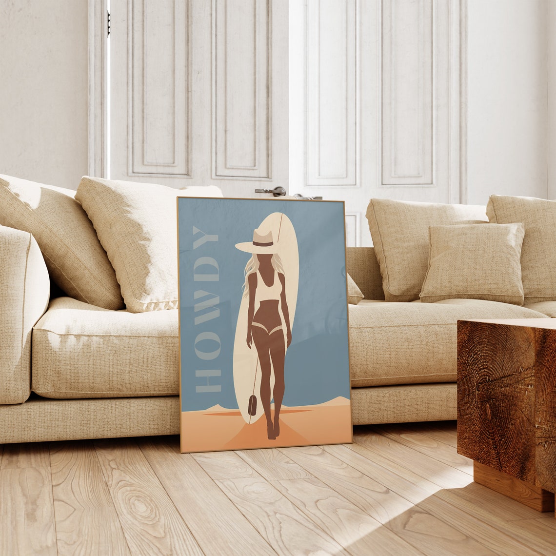 Howdy Teal Surfer Silhouette Coastal Cowgirl Beach Scene Poster - Image 5