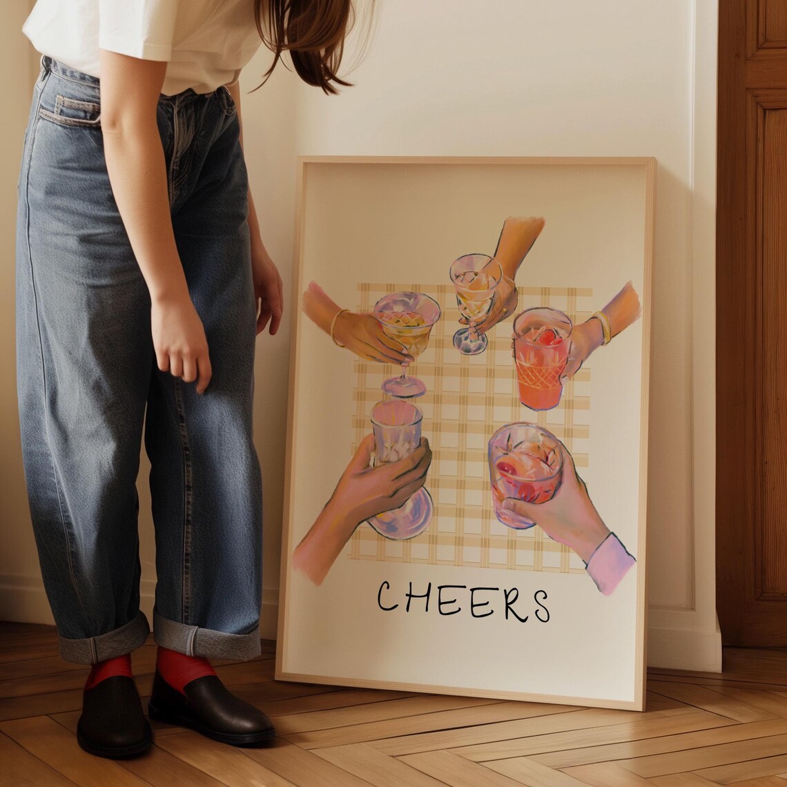 Cheers Five Friends Toasting Cocktails Watercolor Party Poster - Image 5