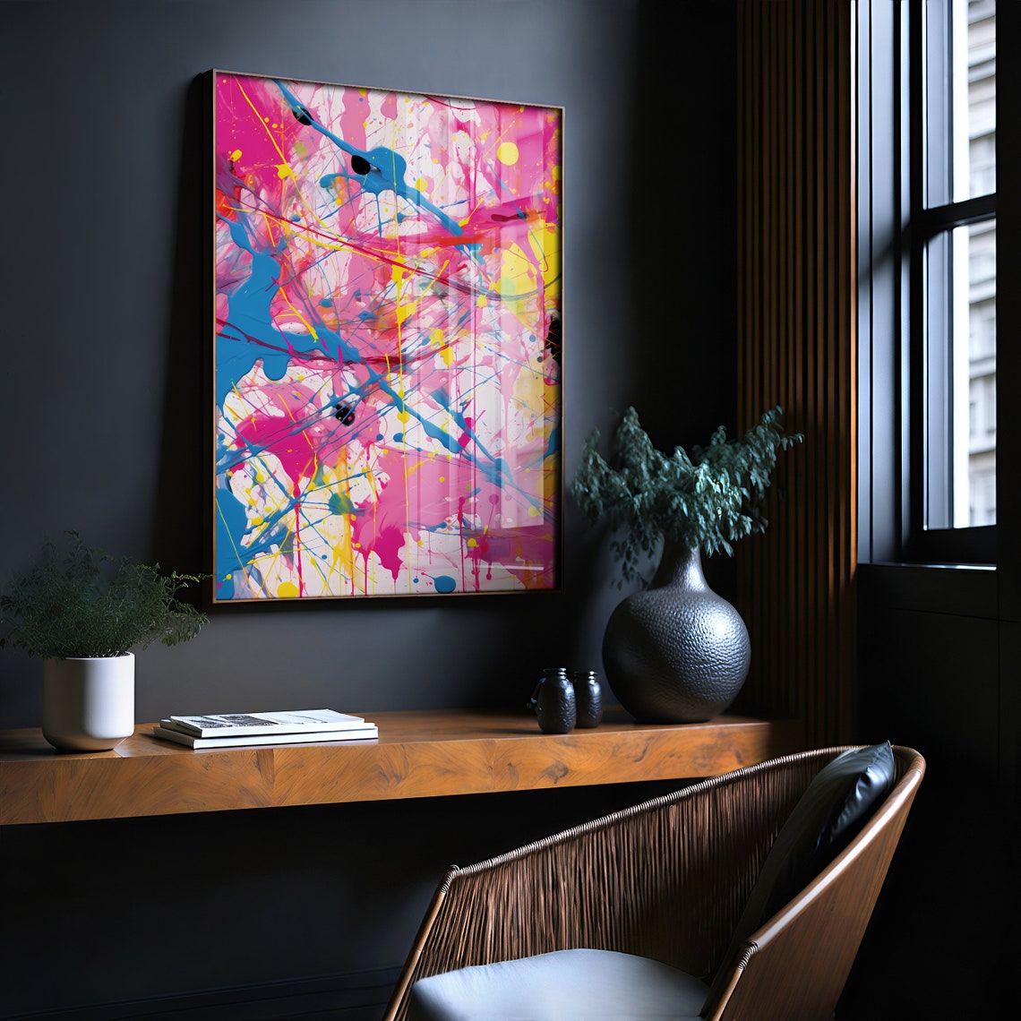 Bold Neon Drip Painting Vibrant Abstract Splatter Art Poster - Image 2