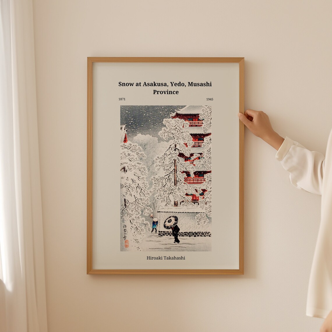 Hiroaki Takahashi Snow at Asakusa Temple Japanese Woodblock Poster