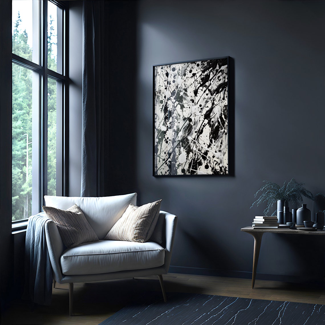 Jackson Pollock Style Black White Drip Splatter Abstract Art Poster - Image 4