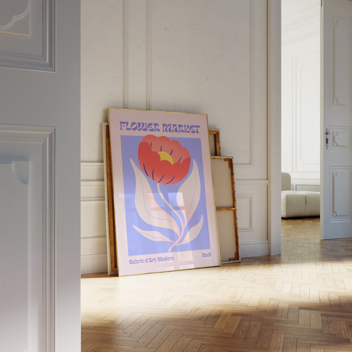 Flower Market No 8 Red Tulip On Purple Retro Botanical Poster - Image 2