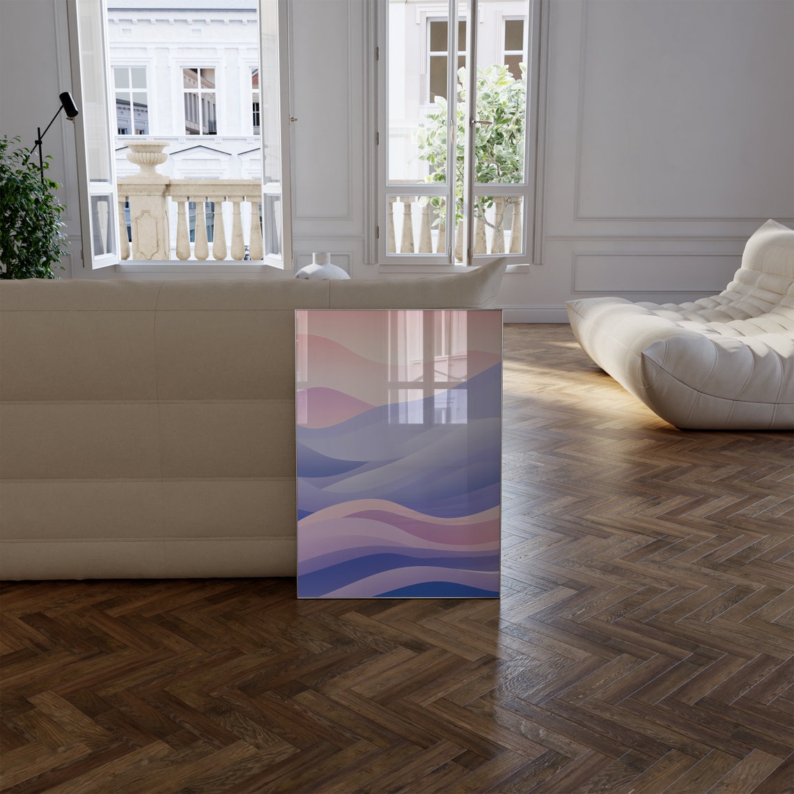 Pastel Pink Purple Waves Dreamy Gradient Flow Abstract Art Poster - Image 2