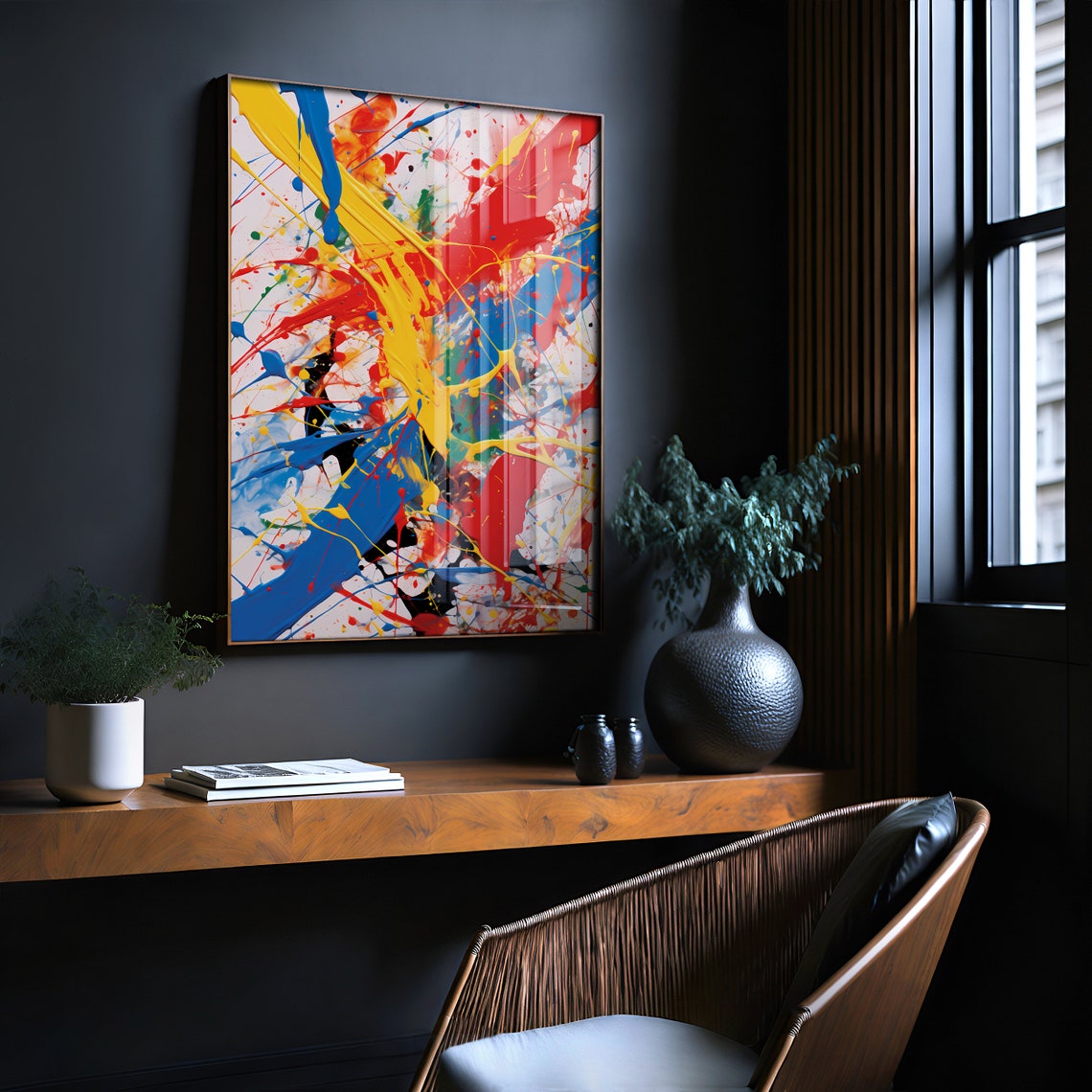 Jackson Pollock Style Bold Red Blue Yellow Drip Abstract Poster - Image 2