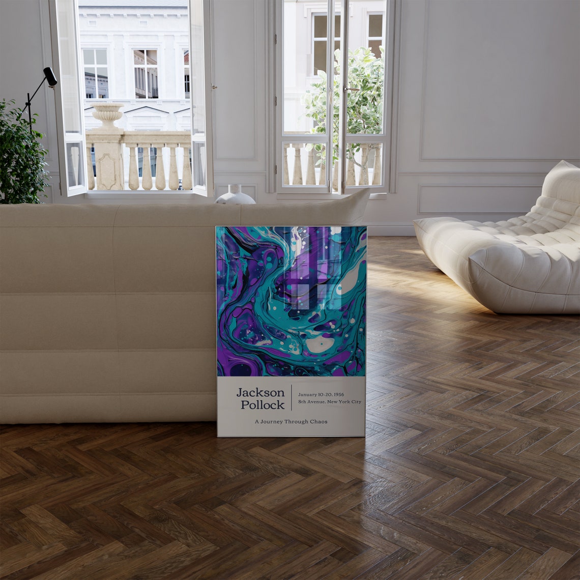 Jackson Pollock 1956 Exhibition Purple Teal Marbled Chaos Art Poster