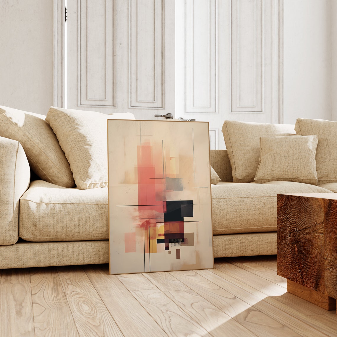 Coral and Black Painterly Blocks Abstract Modern Style Poster - Image 4