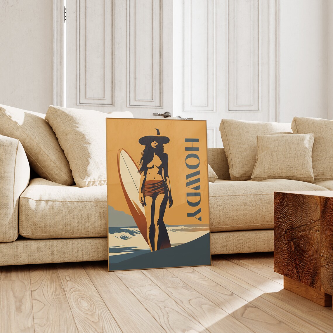 Howdy Coastal Cowgirl Surfer Girl Orange Sunset Retro Beach Poster - Image 5