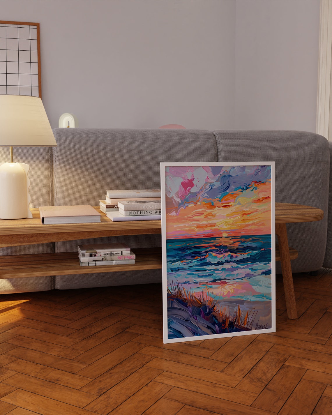 Impressionist Ocean Sunset Waves Beach Dunes Painting Poster - Image 4