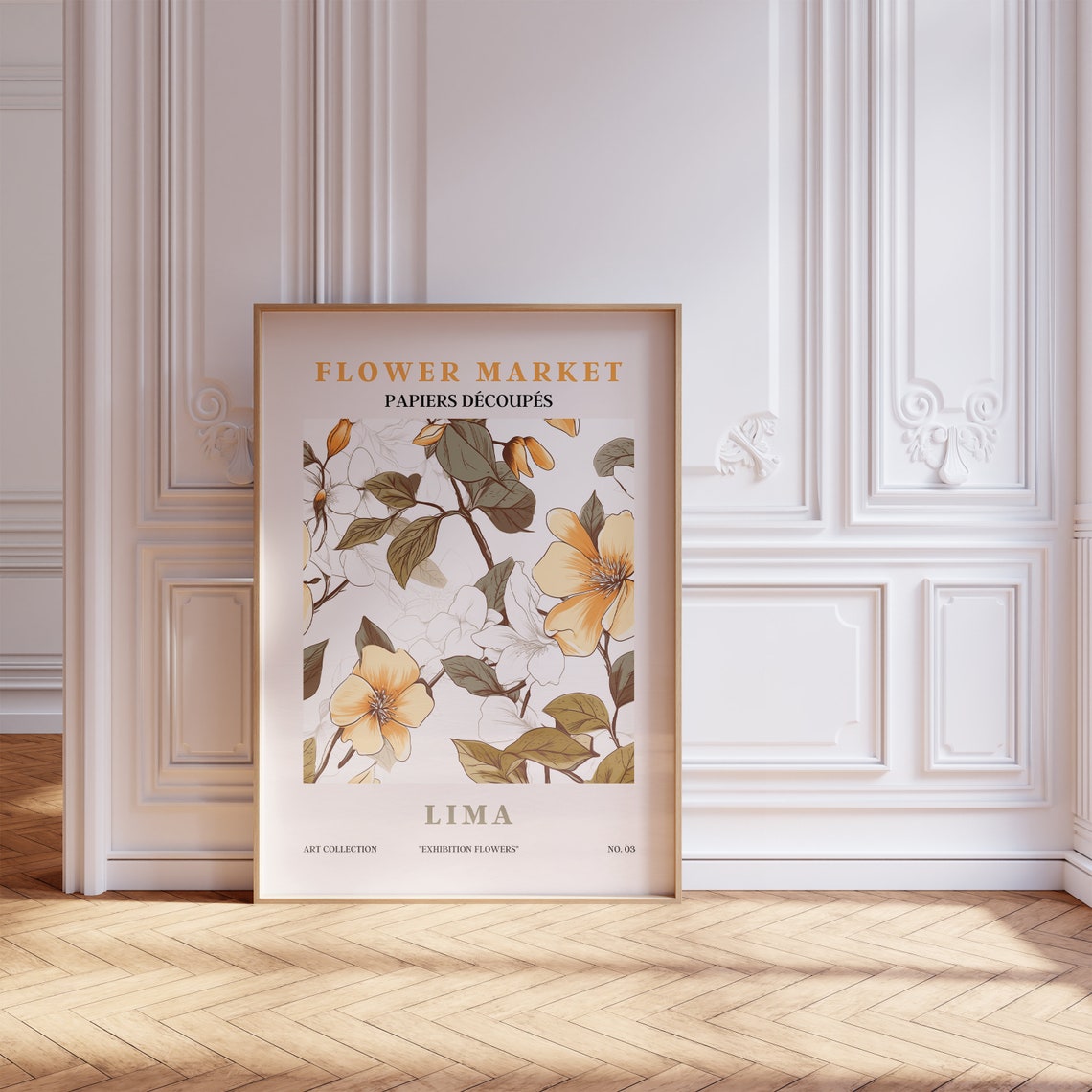 Flower Market Lima Golden Blossoms Olive Leaves Botanical Poster - Image 5