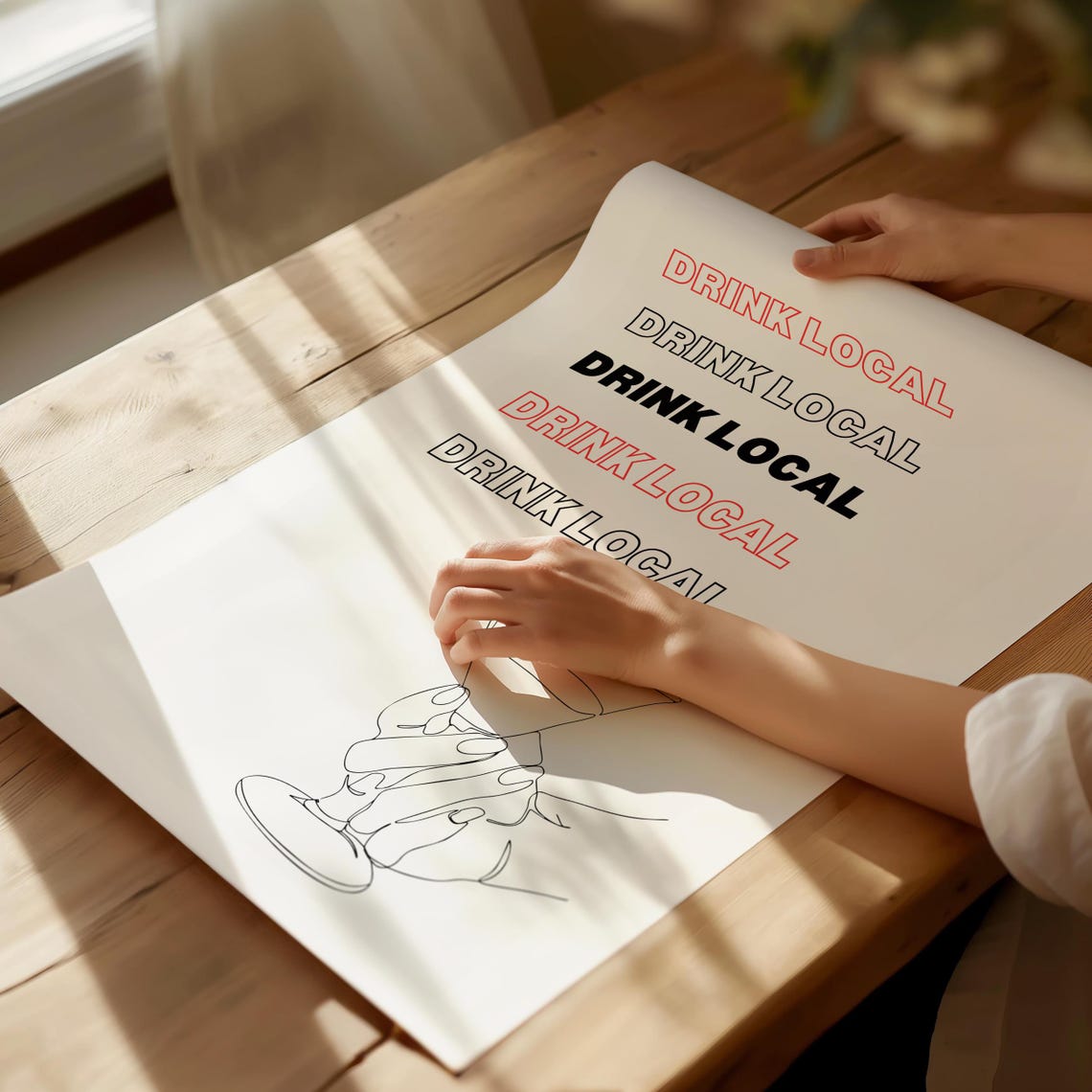 Drink Local Repeated Typography Cocktail Glass Line Art Poster - Image 4