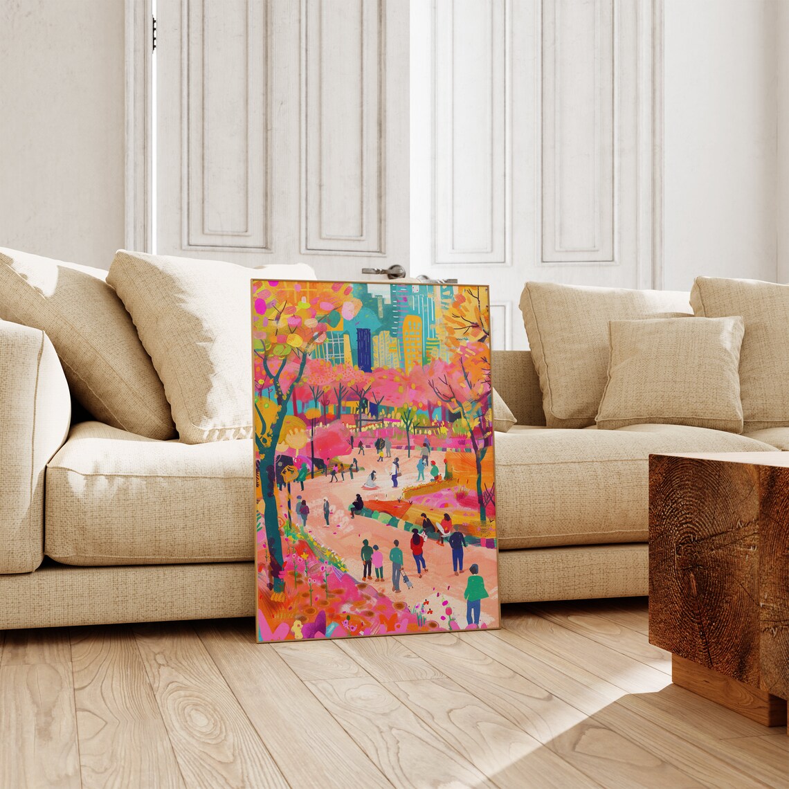 Colorful Central Park City Garden Autumn Trees People Art Poster - Image 2