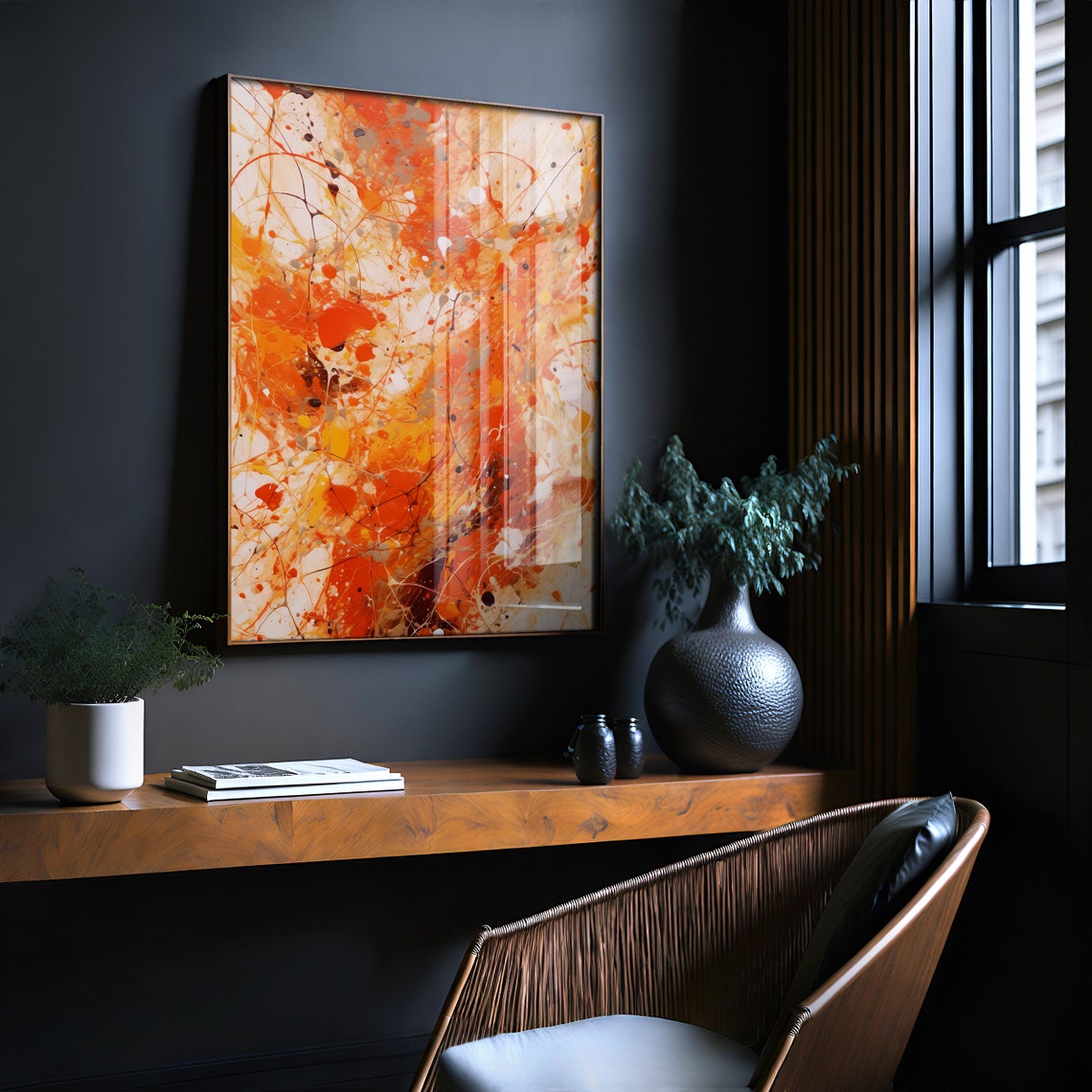Jackson Pollock Style Burnt Orange Drip Paint Abstract Art Poster - Image 2