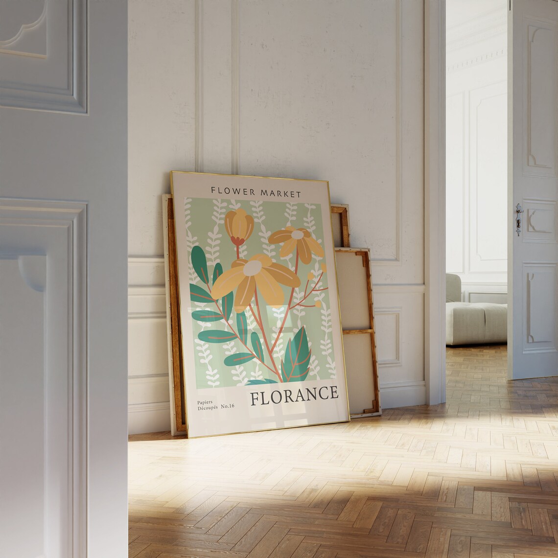 Flower Market Florance Golden Blooms Green Botanical Cutout Poster - Image 2