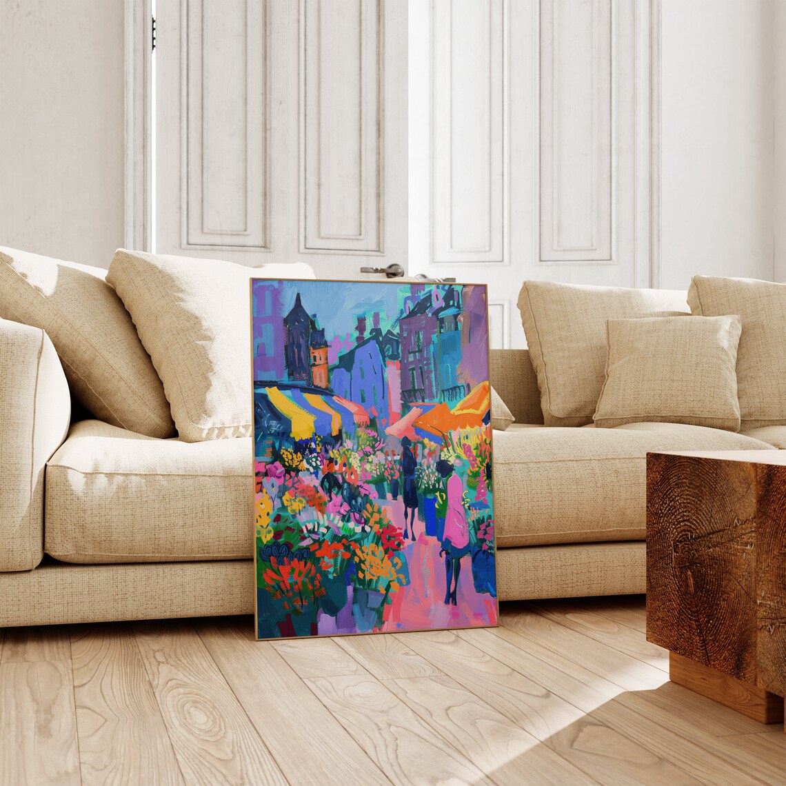 Parisian Flower Market Street Colorful Stalls Shopper Poster - Image 5
