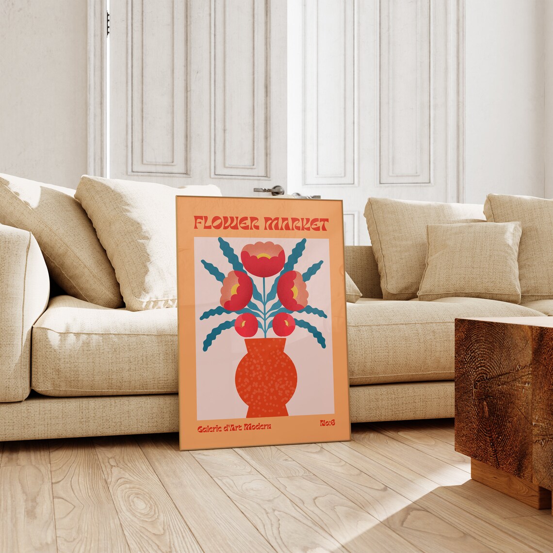 Flower Market No 6 Red Poppies In Orange Vase Retro Art Poster - Image 3