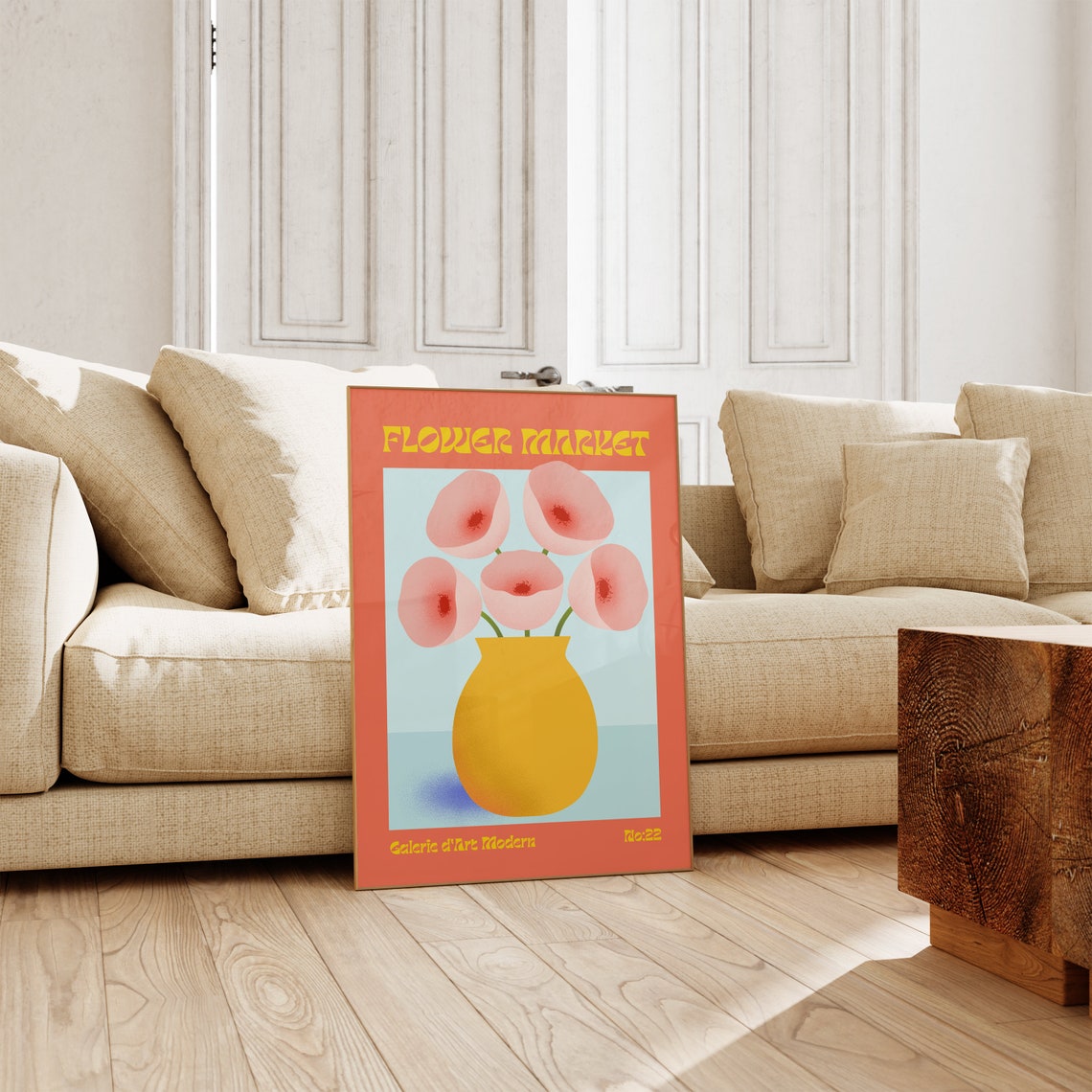 Flower Market No 22 Pink Poppy Blooms in Yellow Vase Art Poster - Image 3