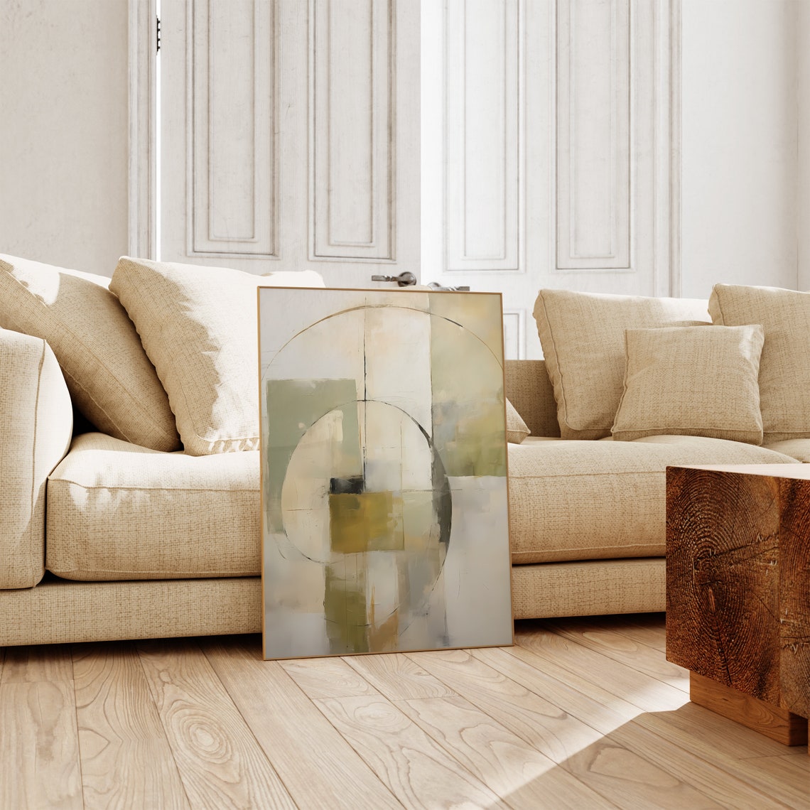 Sage Green Gold Circle Abstract Modern Organic Geometry Poster - Image 4