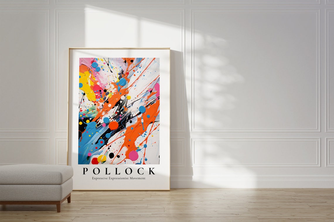 Jackson Pollock Inspired Orange Blue Splash Abstract Art Poster