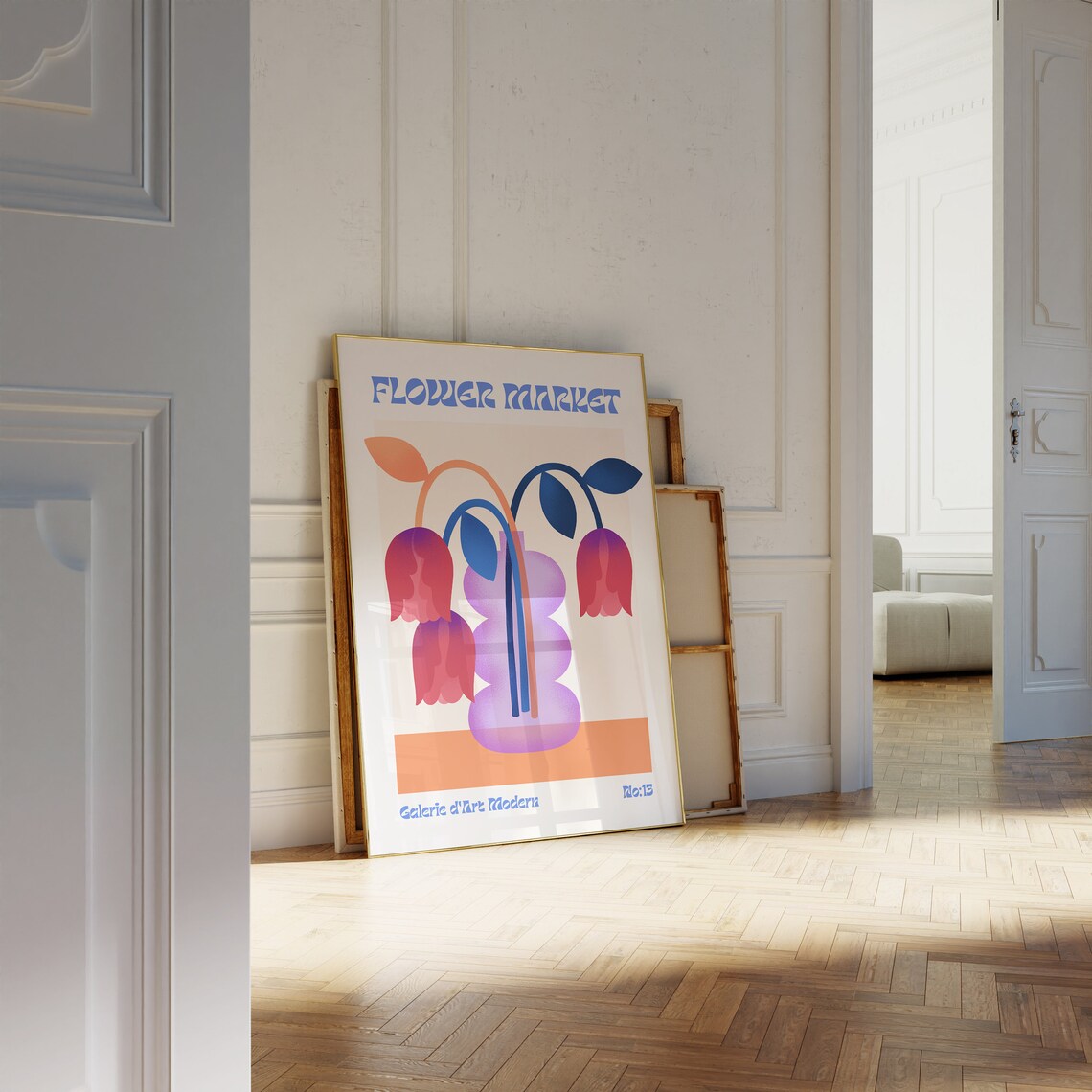 Flower Market No 13 Red Bellflowers Purple Vase Retro Art Poster - Image 2