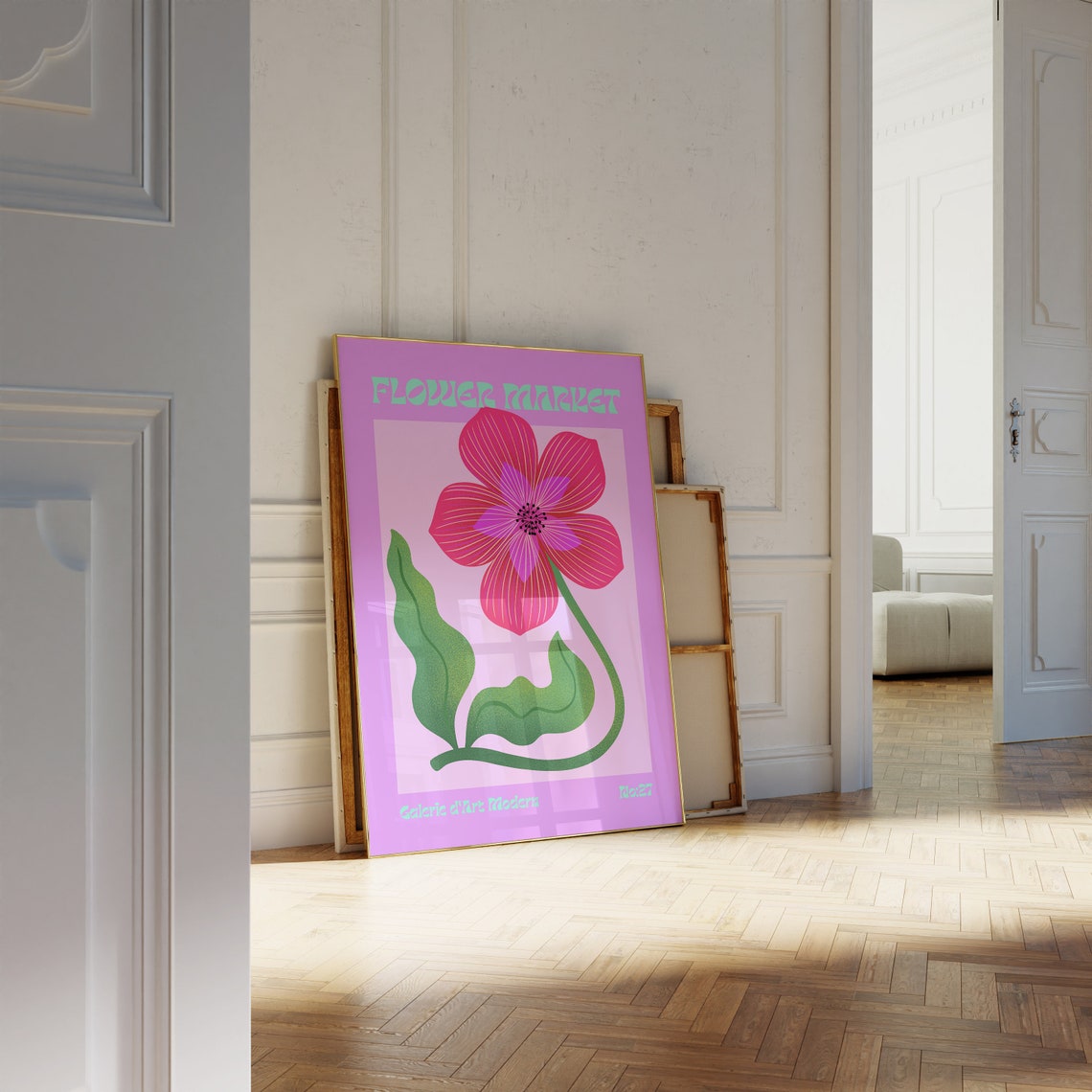 Flower Market No 27 Red Cosmos Bloom Magenta Retro Floral Poster - Image 2