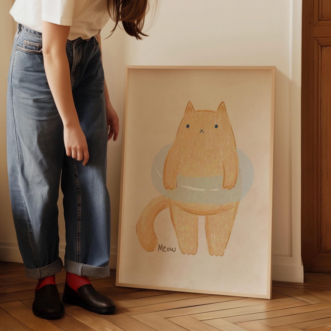 Cute Orange Cat With Swim Ring Meow Minimalist Nursery Print - Image 5