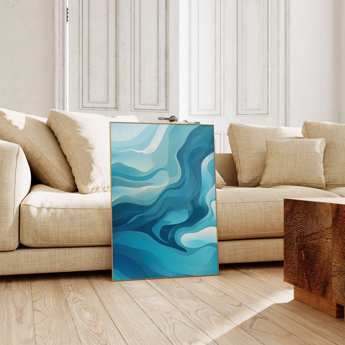 Deep Blue Ocean Swirls Bold Teal Navy Abstract Modern Art Poster - Image 4