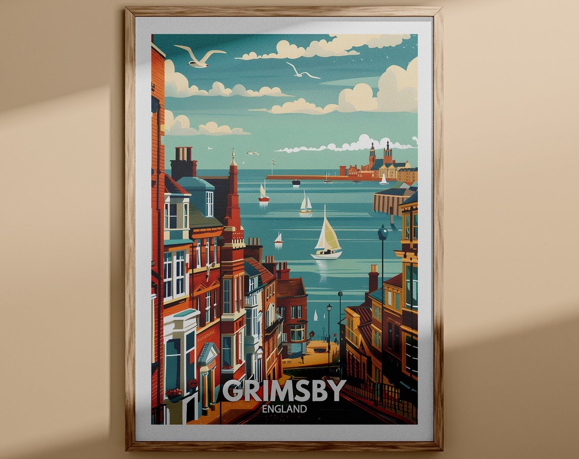 Grimsby Harbour Sailboats Seafront Brick Streets England Poster