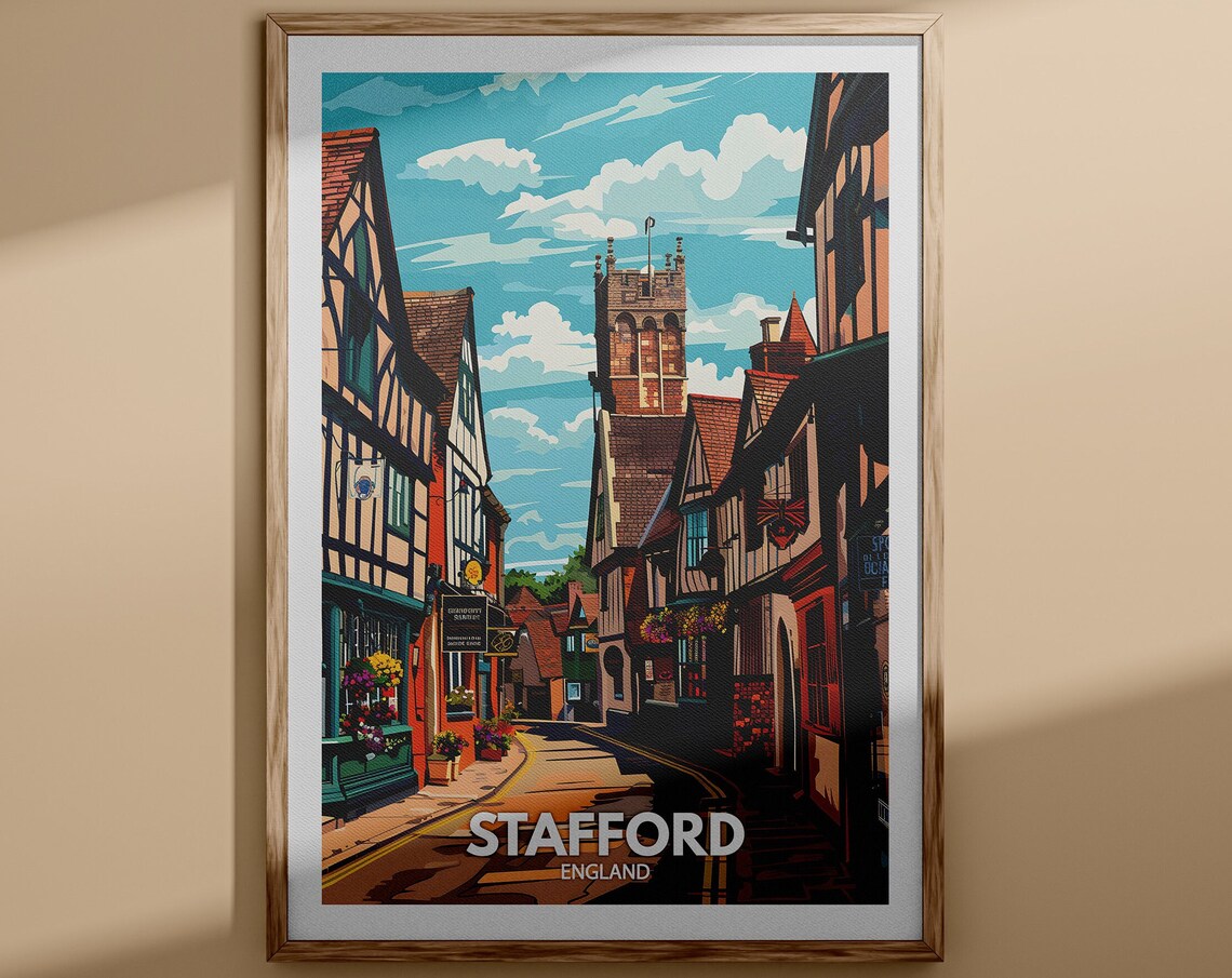 Stafford Tudor Lane Church Tower Historic Market Town Poster